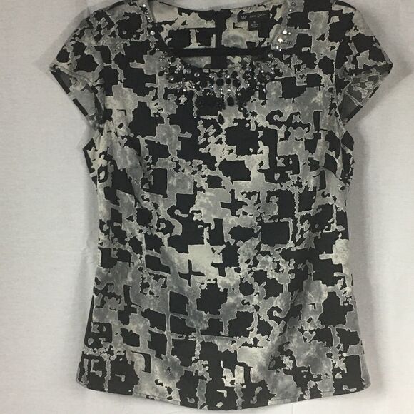 Small Treo Jolie gray black white zipper back crystal rhinestone scoop t… - Picture 2 of 6